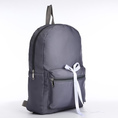 School textile school backpack with a white tape, 38x29x1 cm, gray color, lightning department-3