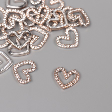 Decor for creativity plastic "Heart with rhinestones" gold set of 20 pcs 1.5x1.5x0.4 cm
