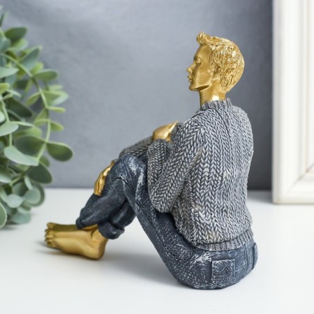 Souvenir Polystone "A young man in a gray sweater, sits" 14.5x7x14 cm-3