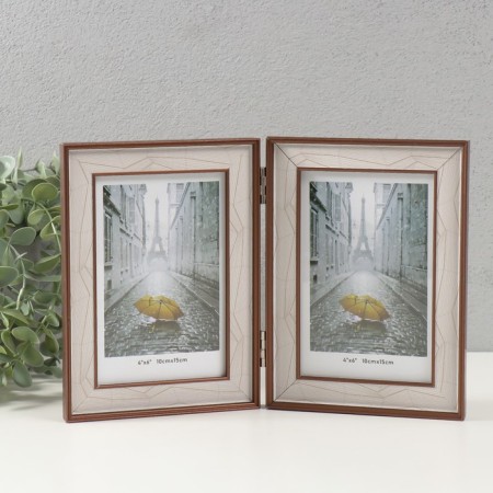 Photo frame Plastic in 2 photos 10x15 cm "Abstraction of lines on white" coffee