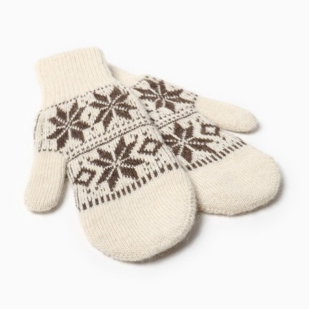 Two -layer woolen mittens, milk/snowflakes, size m-1
