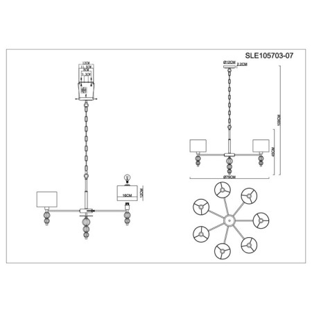 Suspended EVOLUCE lamp. Sle105703-07. Ramer. 7x40 watts, E14, 79x79x45 cm, chromium color-9