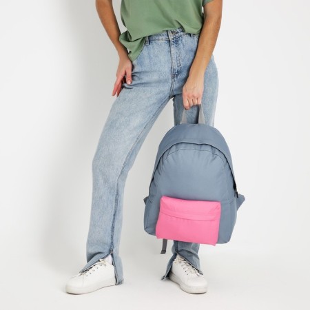 School textile school with a colored pocket, 30x39x12 cm, gray/pink color-6