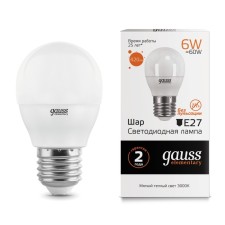 LED LED ELEMENTARY 6W ball 3000K TEPP. Bel. E27 420lm Gauss 53216