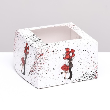 Packaging for 4 cupcakes with a window, "Eternal Love" 16 x 16 x 10 cm