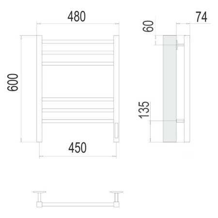 Terminus heated towel rail "Sicily" P6, 450x600 mm, dimmer, white matte-2