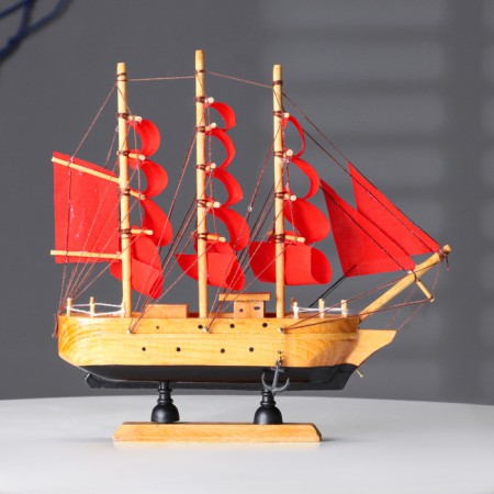 Souvenir small "Dacia" souvenir ship, light wood, red sails, 5 × 23 × 22 cm-1