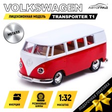 Metal machine Volkswagen Transporter T1, 1:32, doors, inertia, red color open