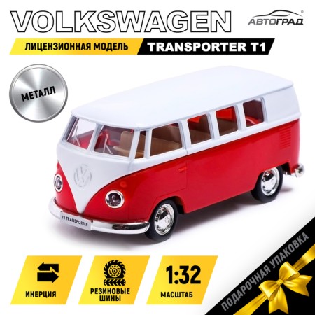 Metal machine Volkswagen Transporter T1, 1:32, doors, inertia, red color open