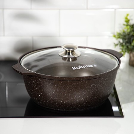Frying, 5 l, d = 30 cm, glass cover, anti -stick coating, color coffee marble-6