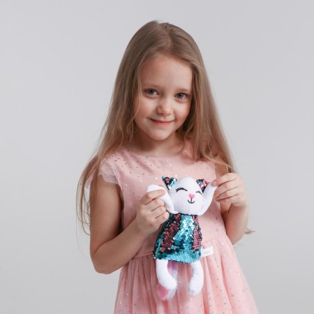 Soft toy "Lizzi cat" with sequins, 6 cm x 23 cm x 16 cm-5