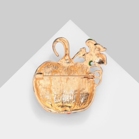 Brooch "Pumpkin" with a leaf, colored in gold-3