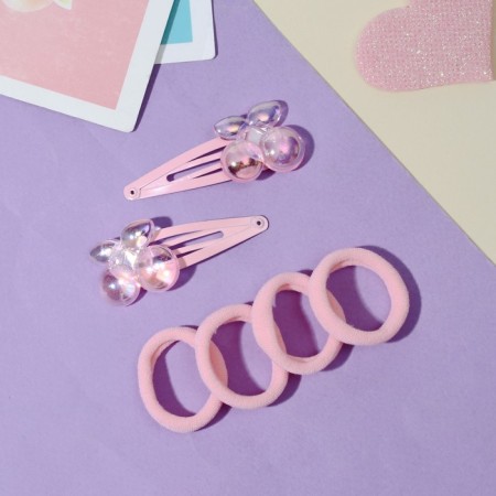 Hair set "Pink Miracle" (2 invisibility 5 cm, 4 elastic bands) berries, pink-1