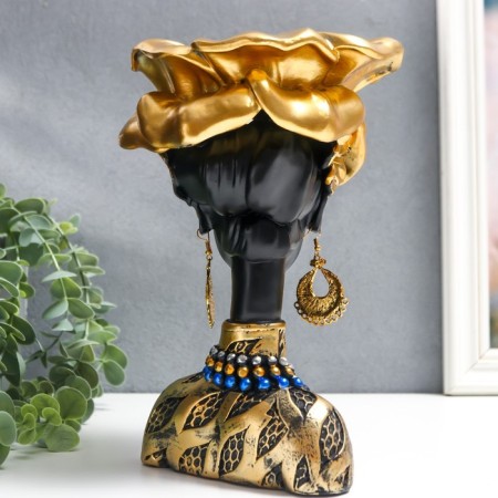 Souvenir Polystone Bust Top "Girl from Africa" ​​Black with gold 23x15x15 cm-4
