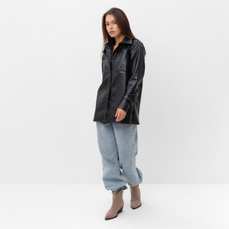 Women's shirt from eco -leather Mist, r.44, black-3