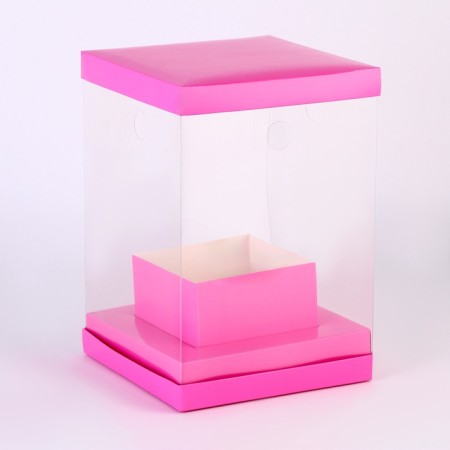 Box for flowers with a vase and PVC windows are folding, 16 x 23 x 16 cm, plain, pink-1