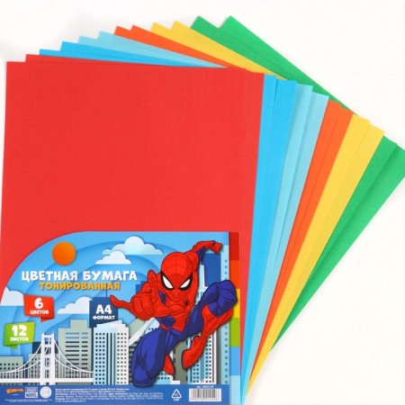Tinted color, A4, 12 sheets, 6 colors, non-stated, bilateral, in a package, 80 g/m², Spider-Man, Spider-4