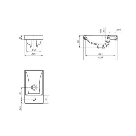 The built -in sink Cersanit Moduo 40, with 1 hole for the mixer, white-3
