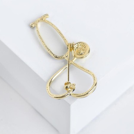Brooch "Stethoscope" heart, blue color in gold-1