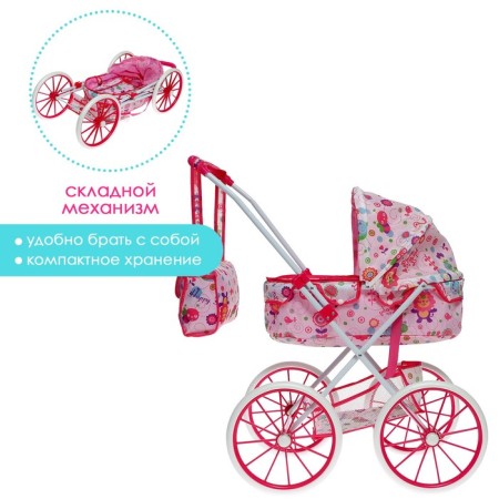 Stroller for dolls is universal, with a basket, bag, metal frame-1