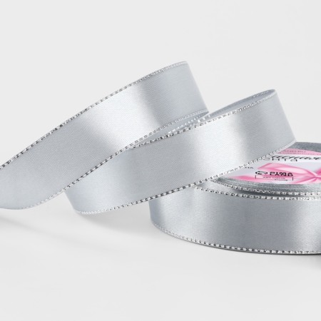 A satin ribbon "Silver threads", 25 mm × 23 ± 1 m, color gray No. 59