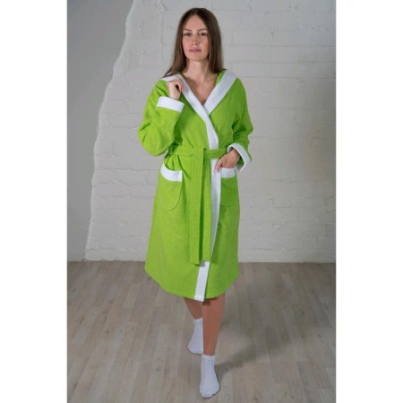 Women's bathrobe, size 48, white/salad, Makra