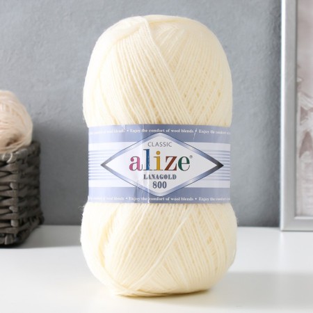 Yarn "Lanagold 800" 49% wool, 51% acrylic 730m/100g (01 cream)
