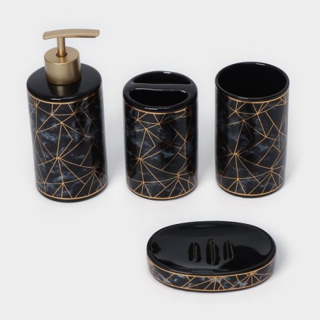A set of accessories for the bathroom "Loft", 4 items (dispenser 250 ml, soap dish, 2 glasses), black color-1
