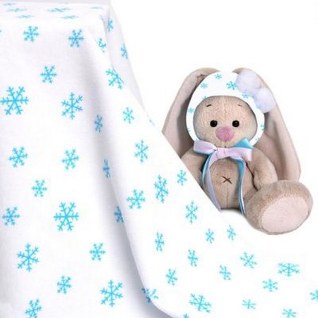 Lothel -based velor flap, white with blue snowflakes, 100*180 cm