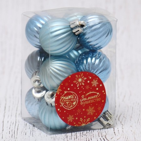 Set of balls plastic D-3 cm, 12 pcs "Beat stripes" blue-1