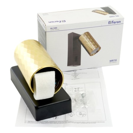 Wall lamp Feron ML1880, IP20, GU10, 35 W, 55x55x140 mm, black/gold color-6