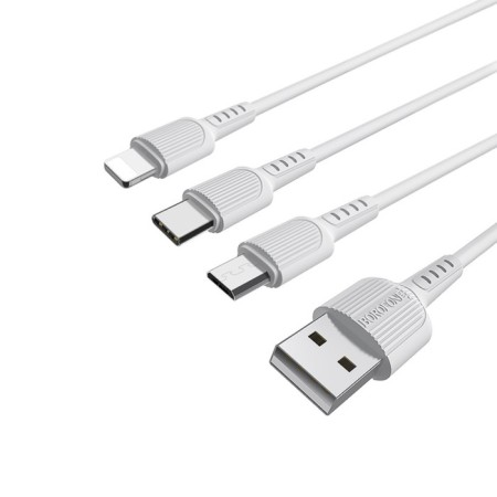 Cable Borofone X16, 3 in 1 Lightning/Microusb/Type-C, 2.4 A, 1 m, tpe braid, white-1