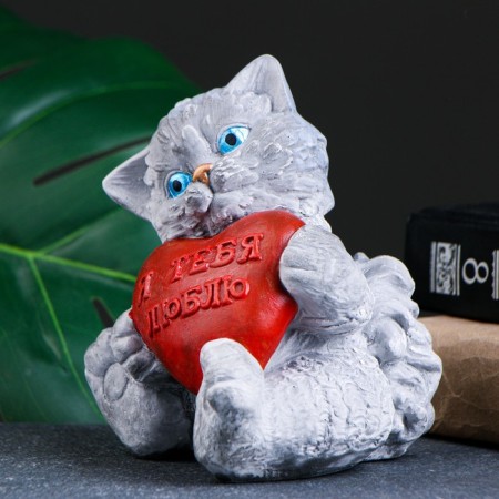 Figure "Cat with my heart I love you" gray, 13x10x11cm-3