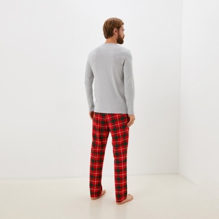 Pajama New Year's male KAFTAN "Santa", red/gray color, size 52-1
