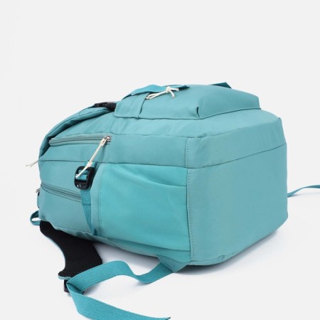 A backpack with a zipper, 4 external pockets, turquoise color-4