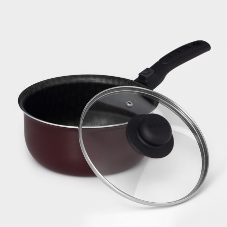 Bucket "Alpha" 1.5 l, glass cover, plastic handle, anti -stick coating, red color-1