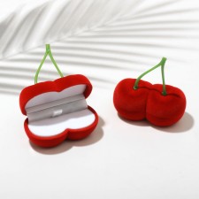 Velvet case for earrings/rings “Cherry”, 7 × 7, red color, white insert