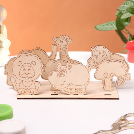 Wooden volumetric coloring "Safari", 7 figures, stand-1