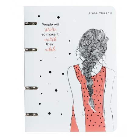 Notebook on rings, 80 sheets to the point "Girl with pigtail", plastic cover, replaced block 70 g/m2