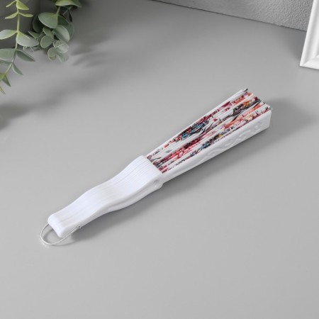 Fan plastic, textile "feathers and flowers" mix 23 cm-5