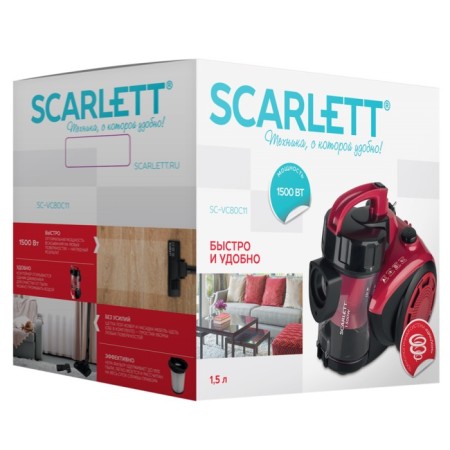 Vacuum cleaner Scarlett SC-VC80C11, 1500/350 W, container 1.5 l, black-red-3