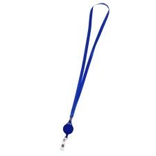 Baiga tape, 10 mm x 85 cm, with a holder - a roulette 40 cm, and a loop, on a button, blue