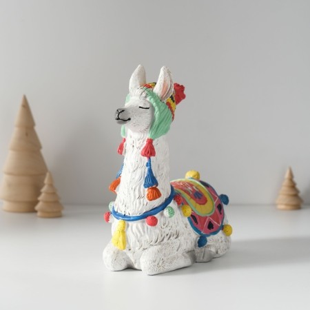 Polystone souvenir "Lama in color blanket and hat with pompons" 15x8.5x16.5 cm-1
