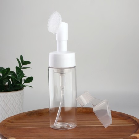 A bottle with a brush for washing, with a dispenser, 150 ml, white/transparent color-5