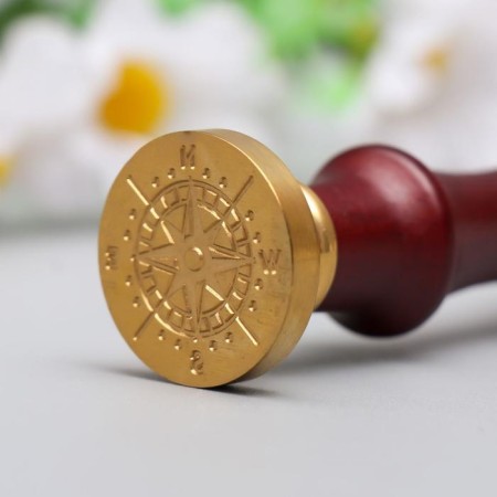 Printing for wax with a wooden handle "Compass" 9x2.5x2.5 cm-3