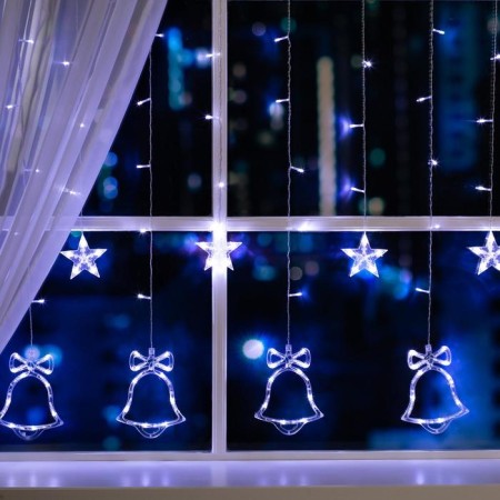 Garland "fringe" 2.4 × 0.9 m with nozzles "bells", IP20, transparent thread, 138 LED, glow white, 8 modes, 220 V