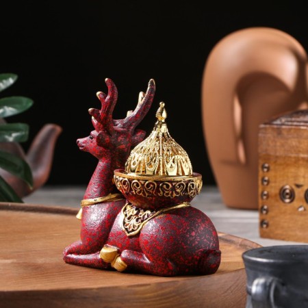 Kurilnitsa for incense powder and cones "deer", burgundy, 12.5x11.5 cm-1
