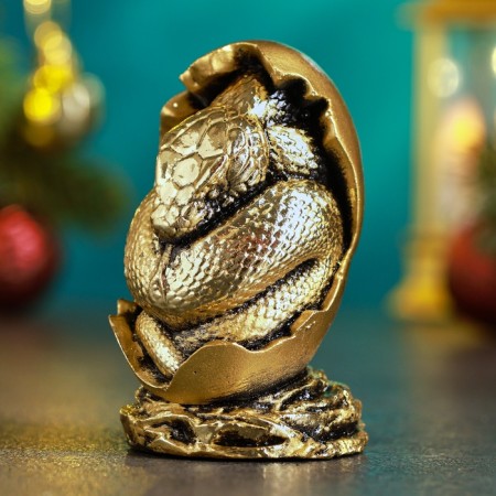 New Year. Symbol 2025. Figure "Snake in the egg" Gold, 4x4x7cm-1