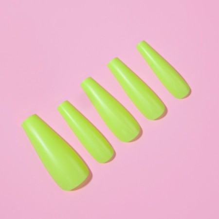 Patching nails, 24 pcs, ballerina shape, neon yellow color-1