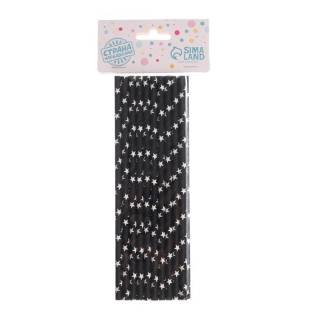 Pipe for cocktail "Stars", set 20 pcs., Black color-1